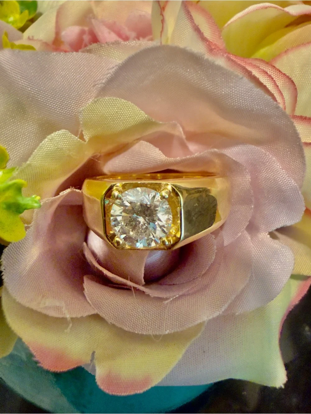 1.88CT GH -SI3 Round Cut Natural Diamond Men's Ring Solic 14K Yellow Gold
